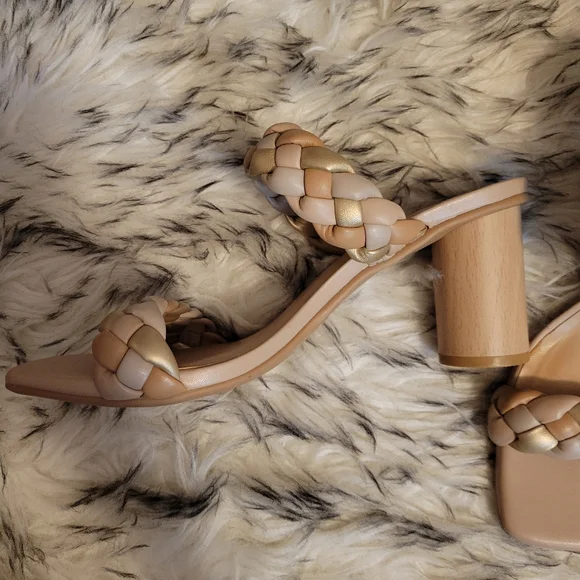 New (NWOT) A New Day Braided Beige Neutral Colored Basil Heeled Sandals - Picture 9 of 10